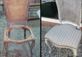 Sillas y puff retapizadas