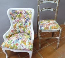 Sillas y puff retapizadas